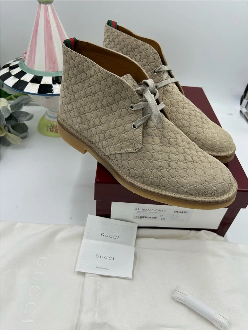 Men’s Gucci suede embossed GG Desert boot size 12 made in Italy